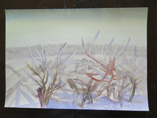 47x32 cm PAINTING DREAM WINTER LANDSCAPE VINTAGE PAINTING FROST TECHNIQUE P14