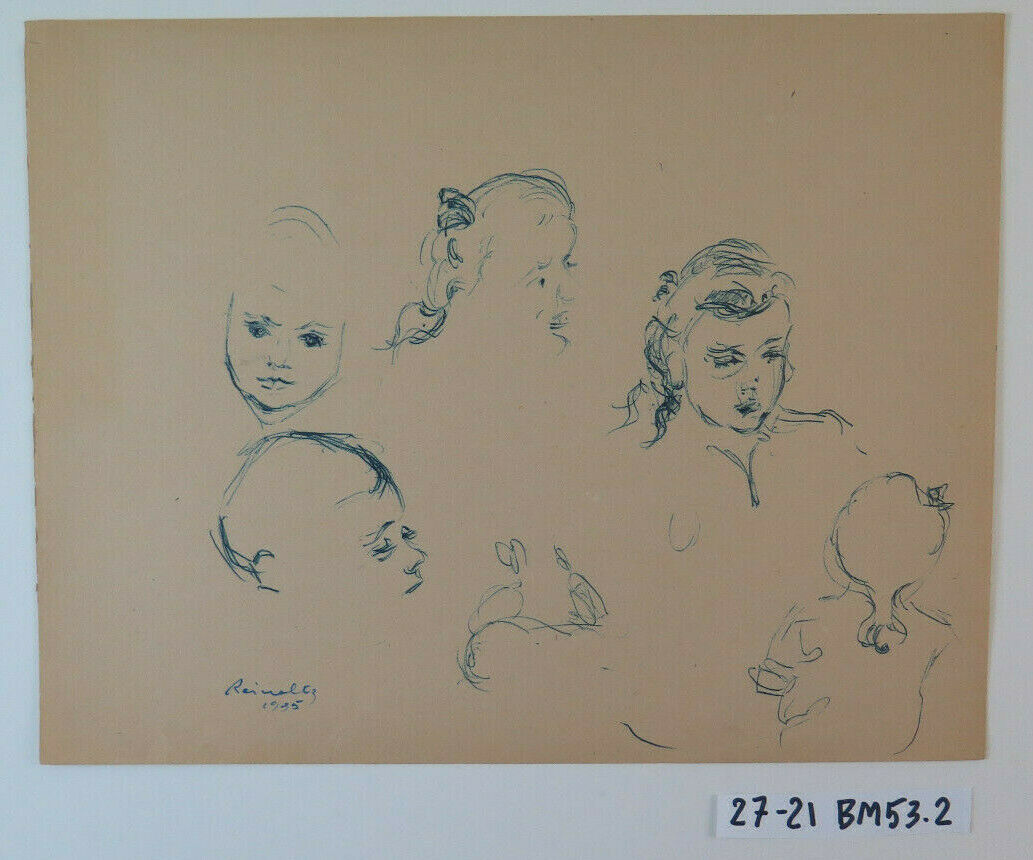 ANTIQUE SKETCH DRAWING SIGNED REINOLTZ 1935 CHILDREN'S PORTRAIT STUDY PEN BM53.2 