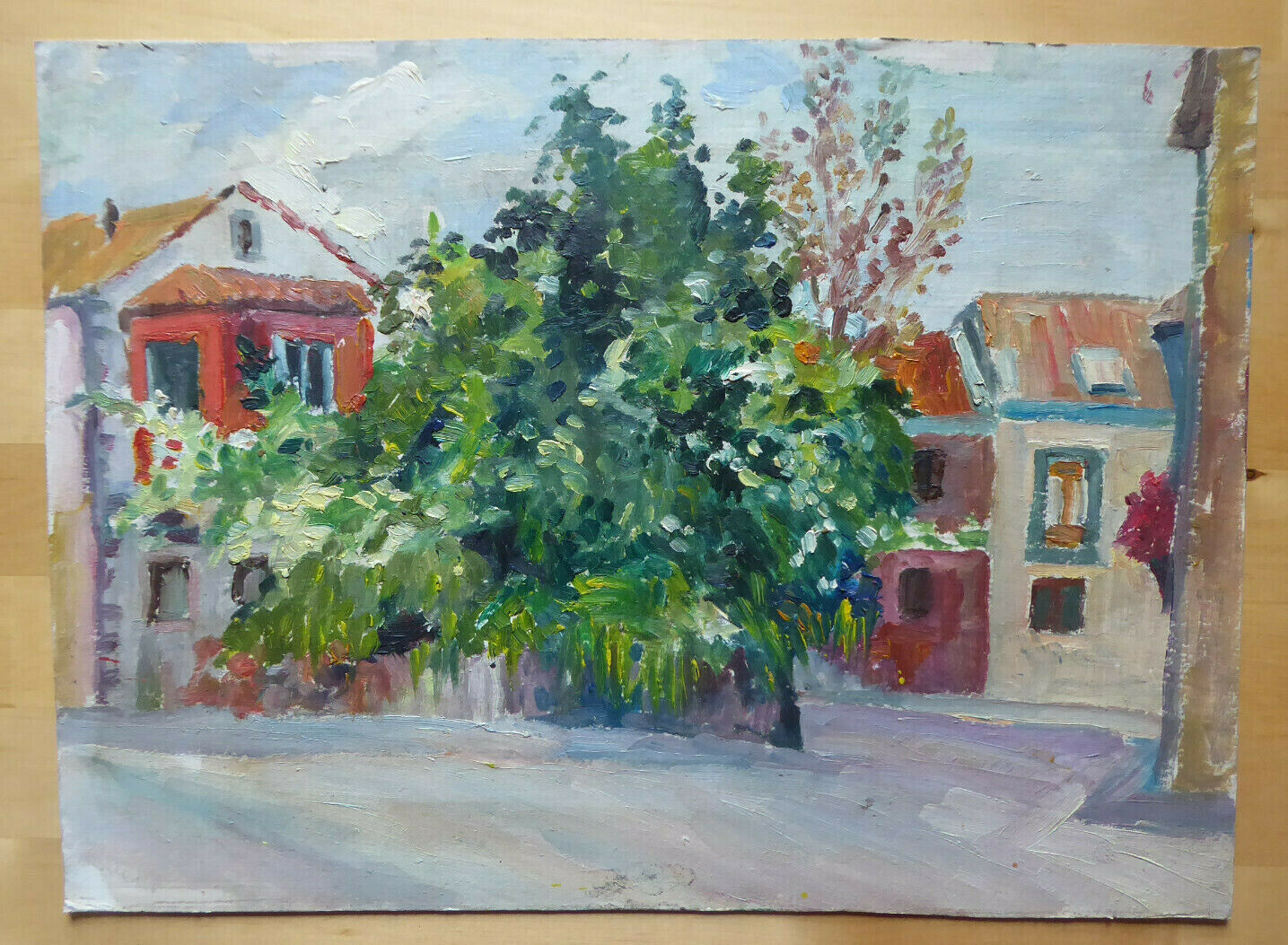 VECCHIO QUADRO IN STILE IMPRESSIONISTA PAESAGGIO VEDUTA PAESE SPAGNA '900 MD1