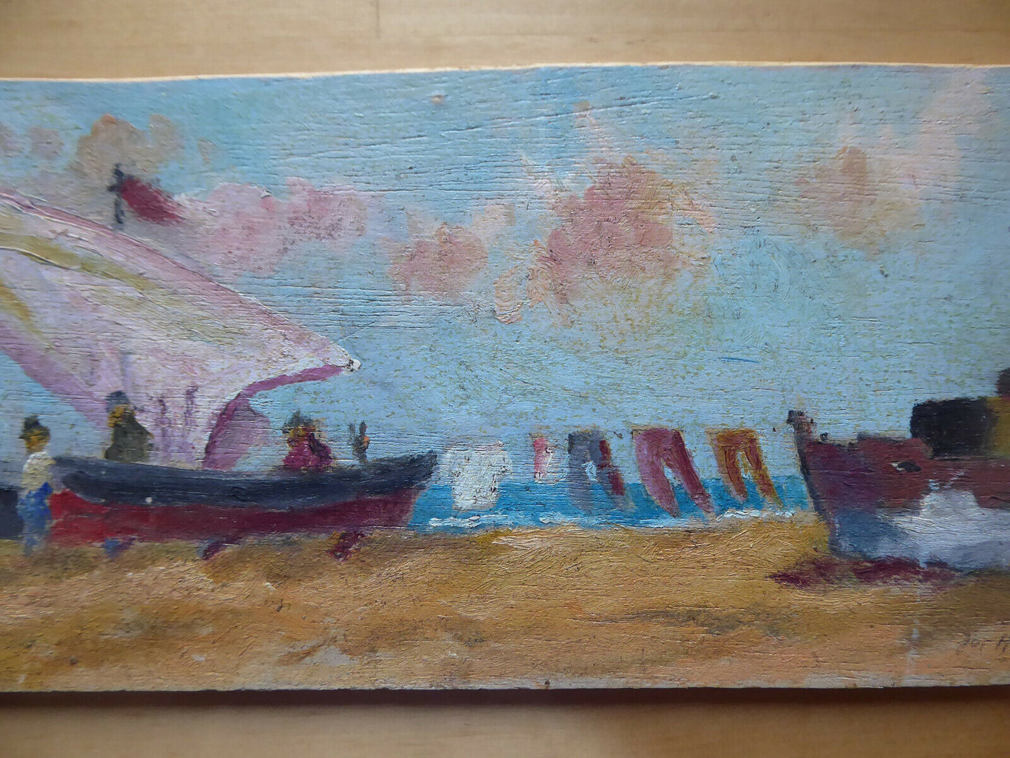 OIL PAINTING TABLE MARINE SEA LANDSCAPE SPAIN SIGNED VINTAGE PAINTING MD1 