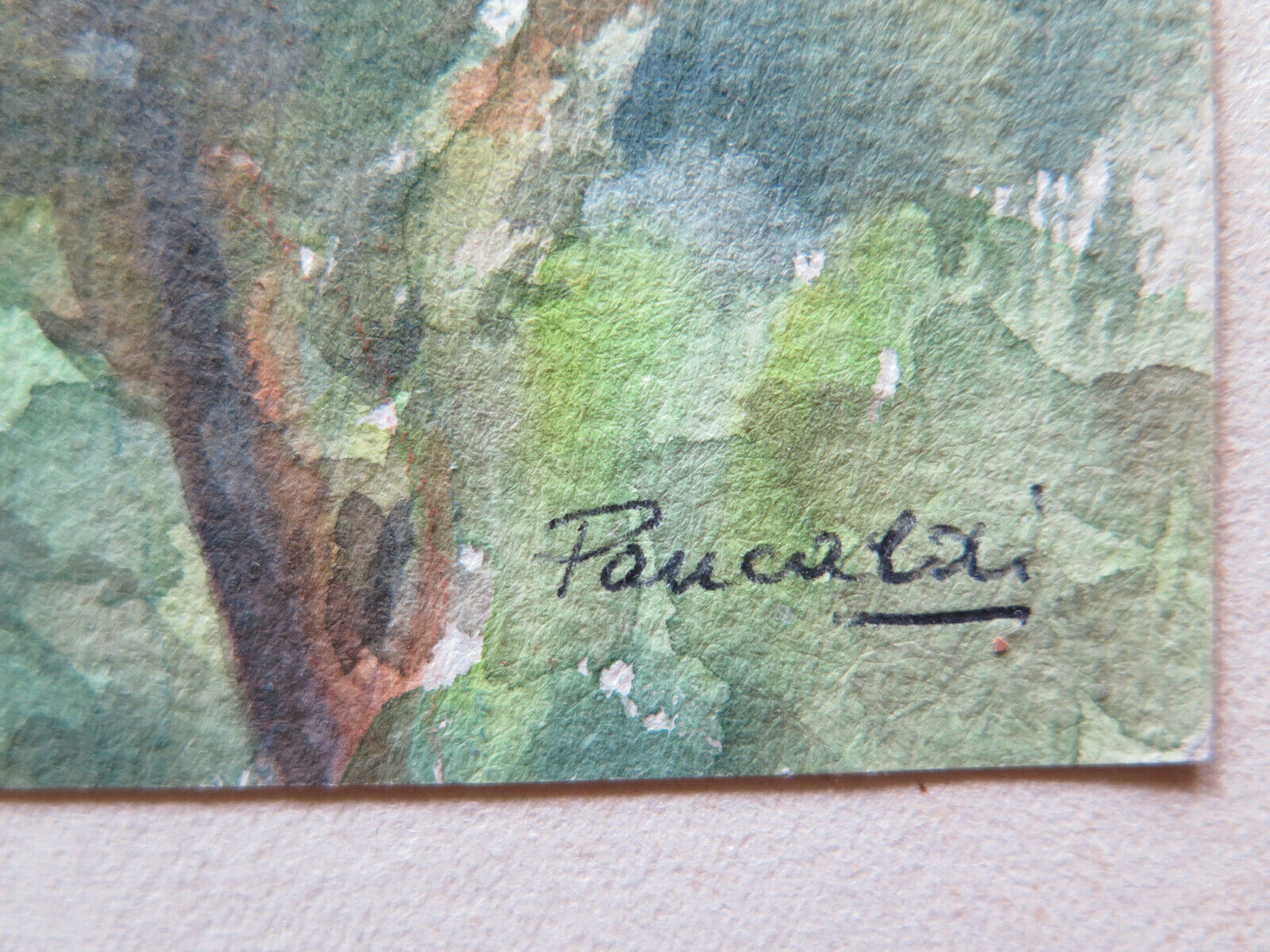 PICCOLO DIPINTO AD ACQUERELLO FIRMATO E DATATO 1949 PAESAGGIO CAMPI 19x14 cm P14