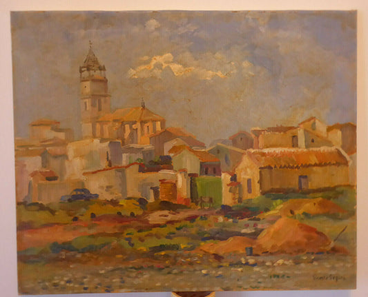 IMPRESSIONIST STYLE PAINTING SIGNED SEGURA LANDSCAPE Cabañas de Yepes SPAIN MD9 