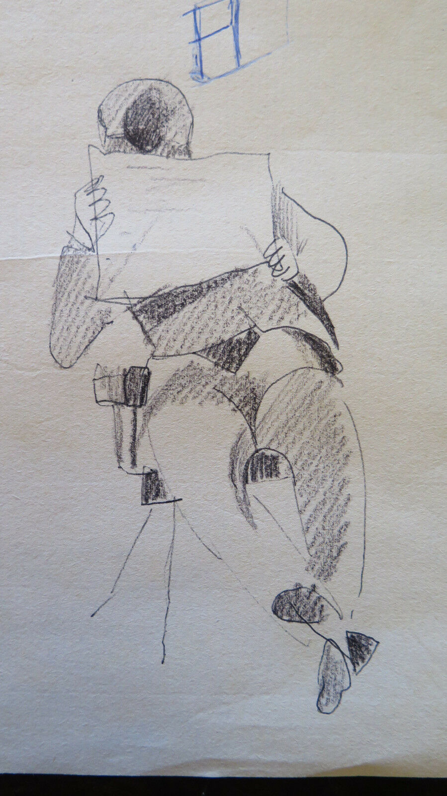 OLD DRAWING ON PAPER SKETCH FOR MALE FIGURE PAINTER'S STUDIO P28.5