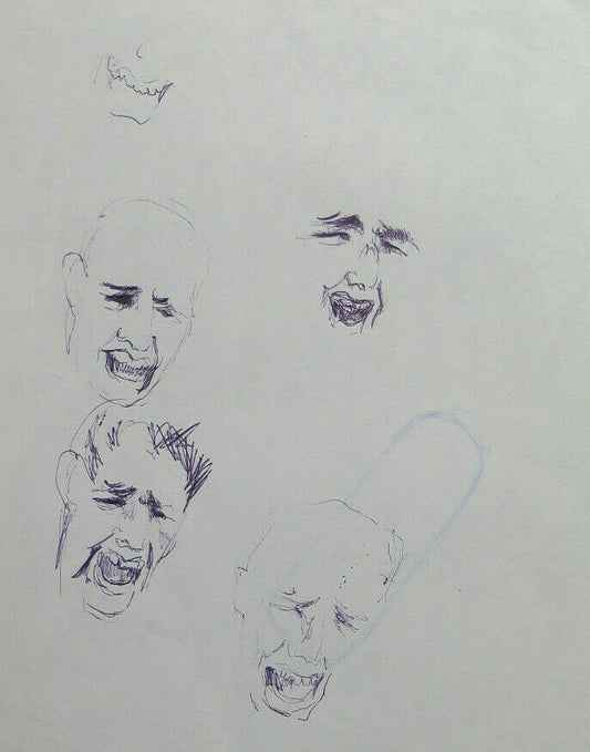 OLD DRAWING WITH STUDY OF EXPRESSION OF HUMAN FACES SKETCH SKETCH P28.8