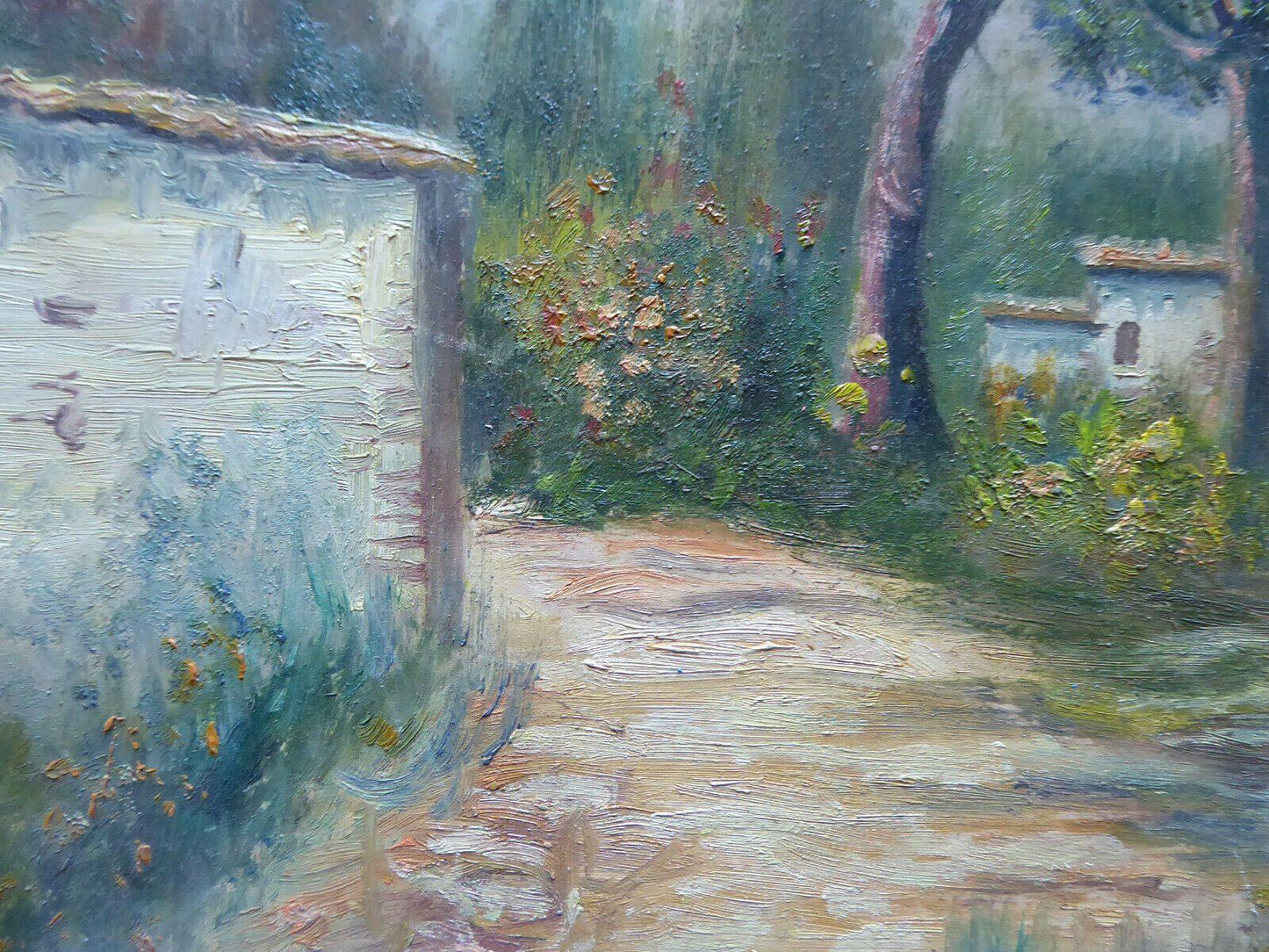 VECCHIO DIPINTO IN STILE IMPRESSIONISTA PAESAGGIO CAMPAGNA SPAGNA FIRMATO MD4 - Belbello Antiques