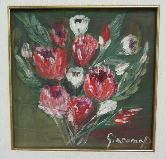 FLORAL OIL PAINTING FLOWERS SIGNED VINTAGE STILL LIFE GR10 