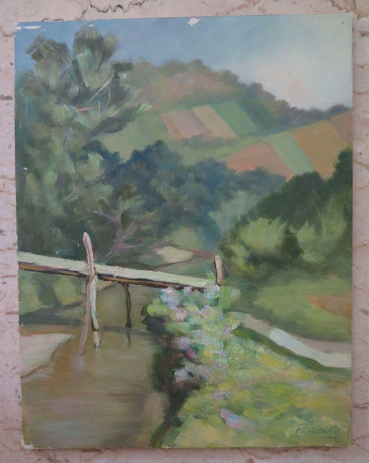 Colline dell'Emilia Romagna QUADRO VINTAGE DIPINTO AD OLIO SU TAVOLA FIRMATO p6 - Belbello Antiques