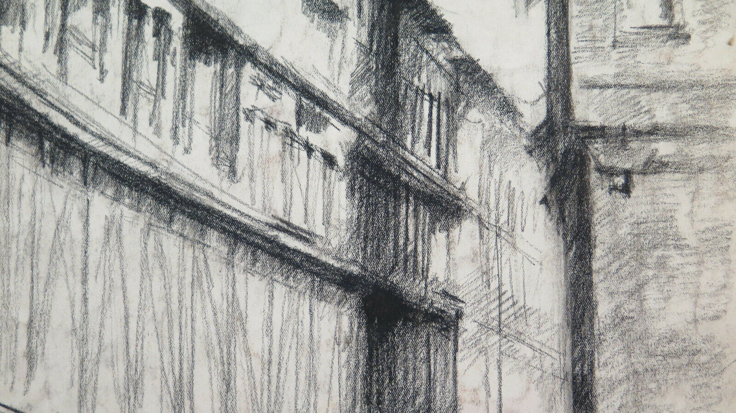 ANCIENT DRAWING BY ARTIST Pierre Duteurtre known as DUT VIEW OF CITY STREET BM53.1 