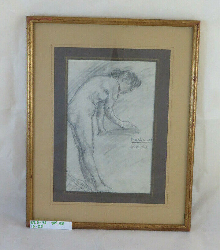 OLD PAINTING SKETCH SIGNED FEMALE NUDE PENCIL ON PAPER PAPER BM38