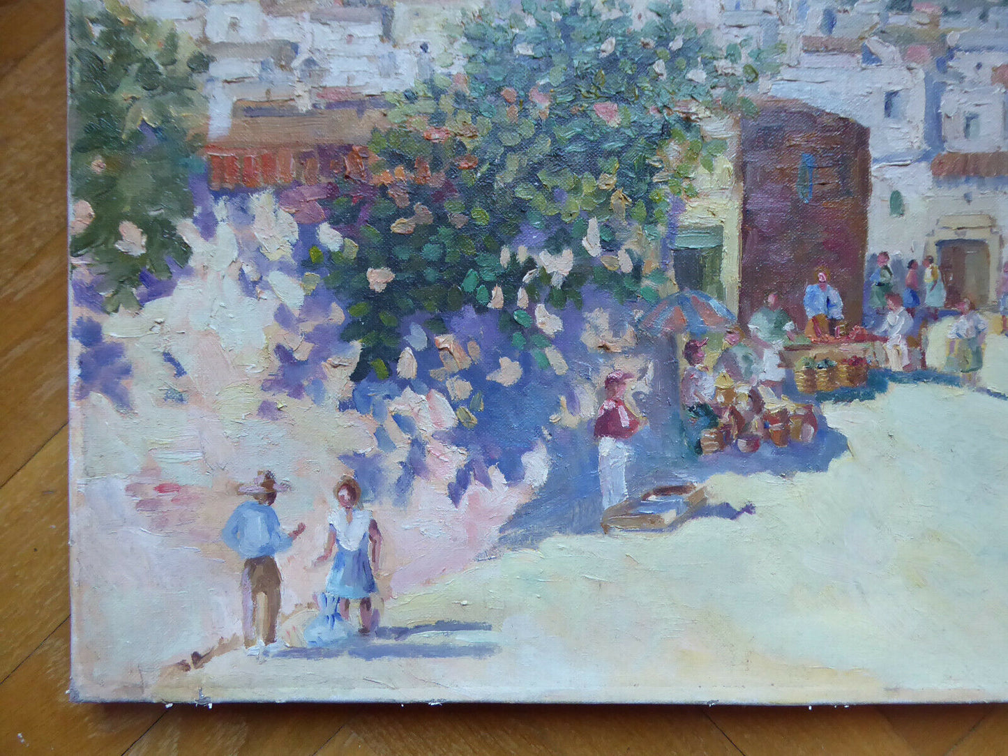 QUADRO OLIO SU TELA FIRMATO OPERA PITTORE SPAGNOLO V. SEGURA VEDUTA PAESE MD6 - Belbello Antiques