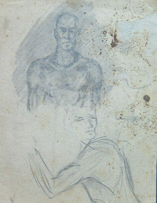 DISEGNO ANTICO CON STUDIO PER CORPO UMANO 1940 1950 MATITA SU CARTA P28.6 - Belbello Antiques