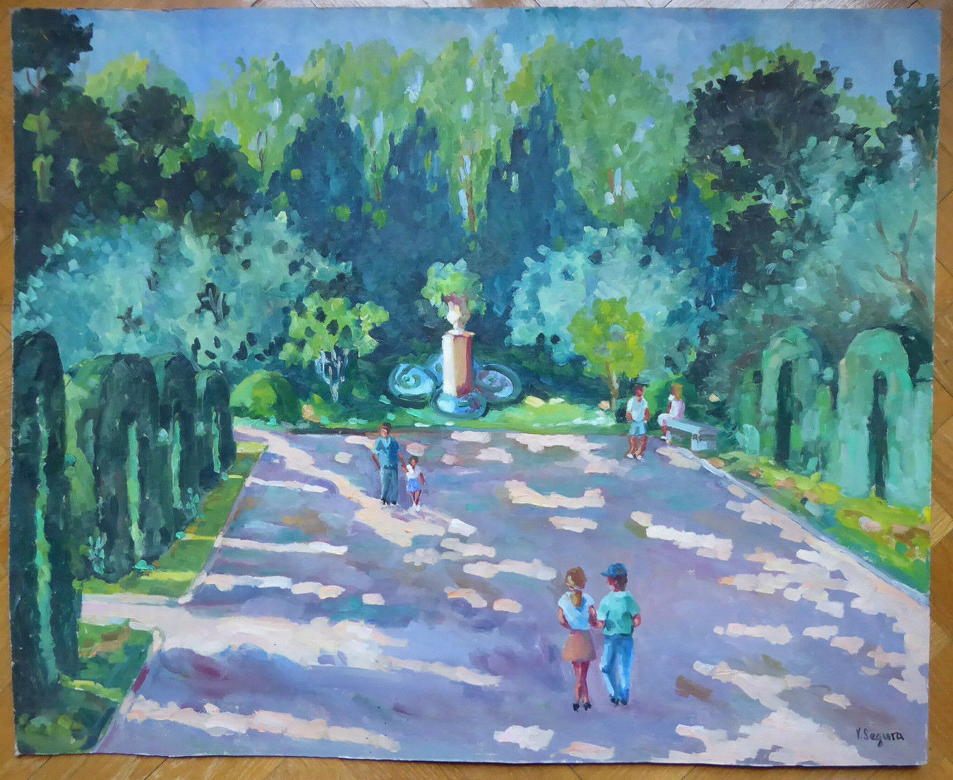 PARCO DEL RETIRO DI MADRID DIPINTO OLIO OPERA PITTORE SPAGNOLO V. SEGURA MD6 - Belbello Antiques