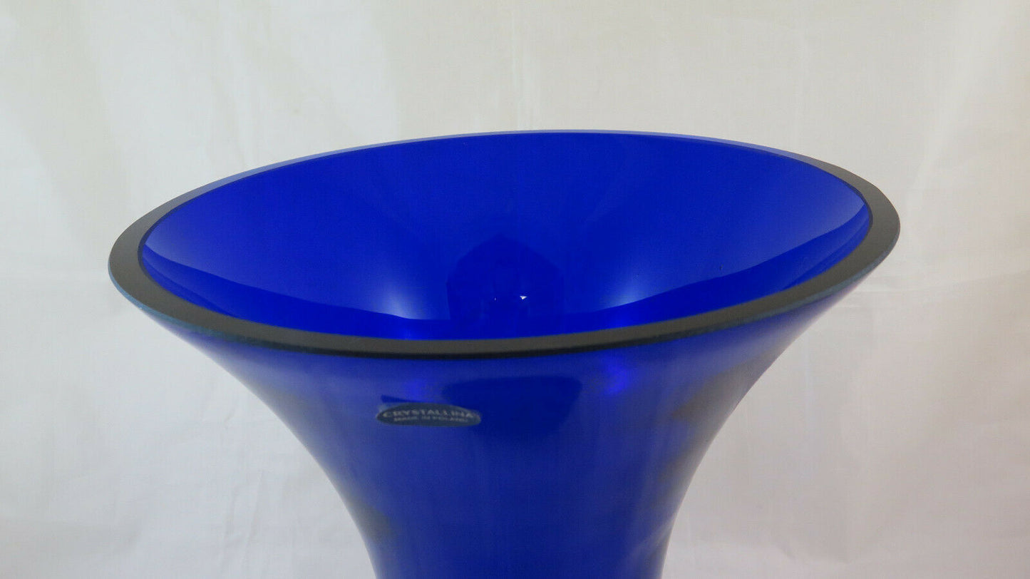 COBALT BLUE CRYSTAL VASE CRYSTALLINA MADE IN POLAND VINTAGE IRENA BM20 