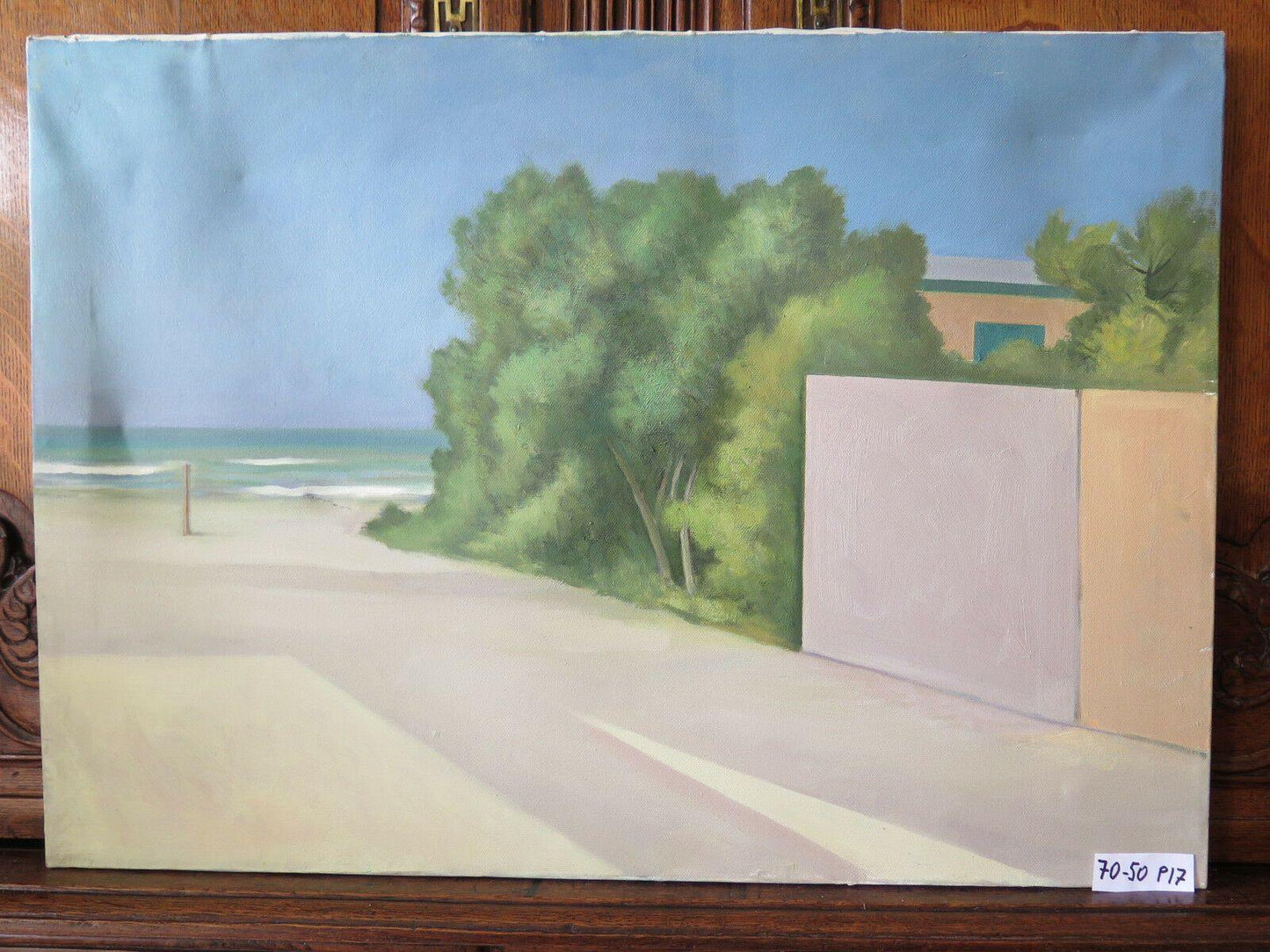 PAESAGGIO CITTADINO ESTIVO QUADRO MODERNO ANNI SESSANTA RIVIERA ROMAGNOLA p17 - Belbello Antiques