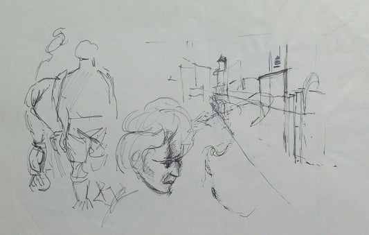 OLD DRAWING VARIOUS SUBJECTS PEN PAPER SKETCH SKETCH VINTAGE ART P28.8