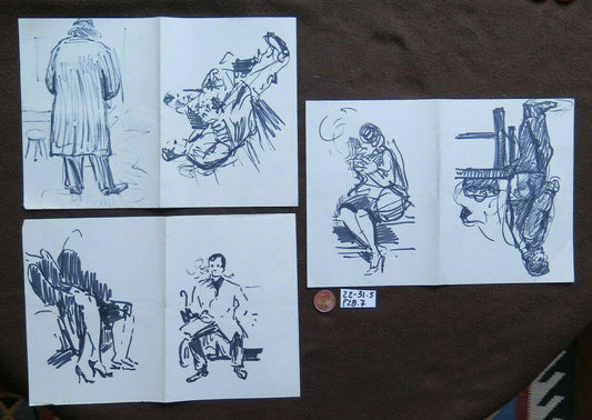 3 BOZZETTI SU CARTA OPERA PITTORE G. PANCALDI DISEGNO FIGURE UOMO DONNA P28.7 - Belbello Antiques