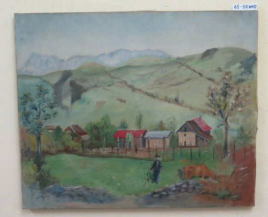 ANTIQUE PAINTING MOUNTAIN LANDSCAPE SAVOIE FRANCE ALPS SIGNED P. JAY 1938 BM52 