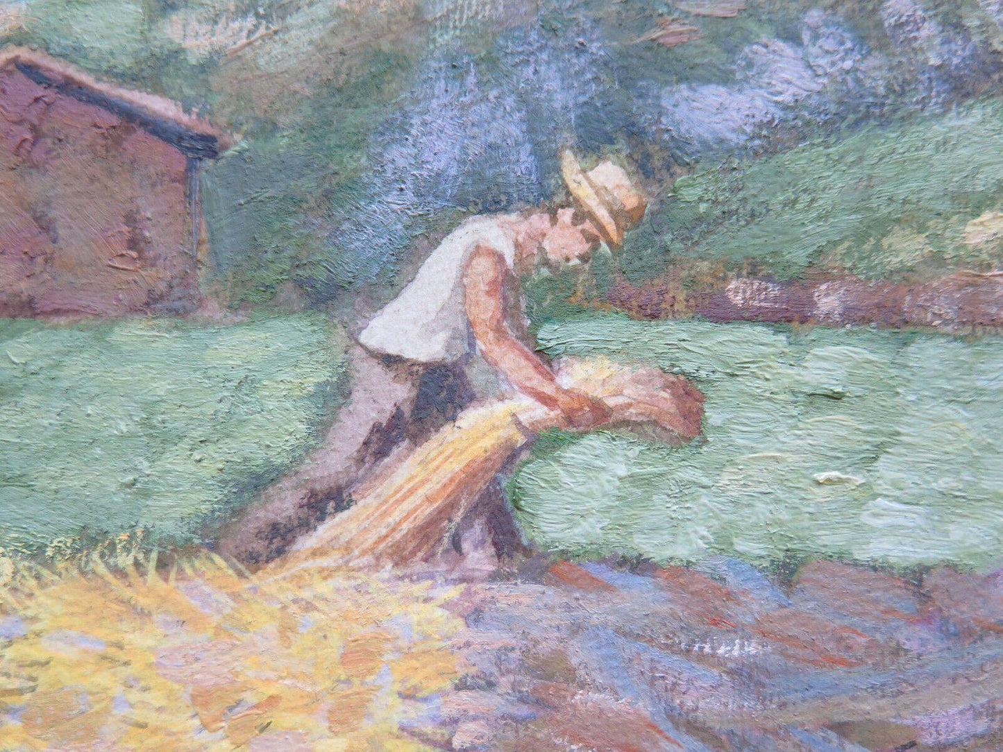 DIPINTO AD OLIO SU TAVOLA IN STILE IMPRESSIONISTA FIRMATO SCENA DI VITA CAMPAGNA - Belbello Antiques