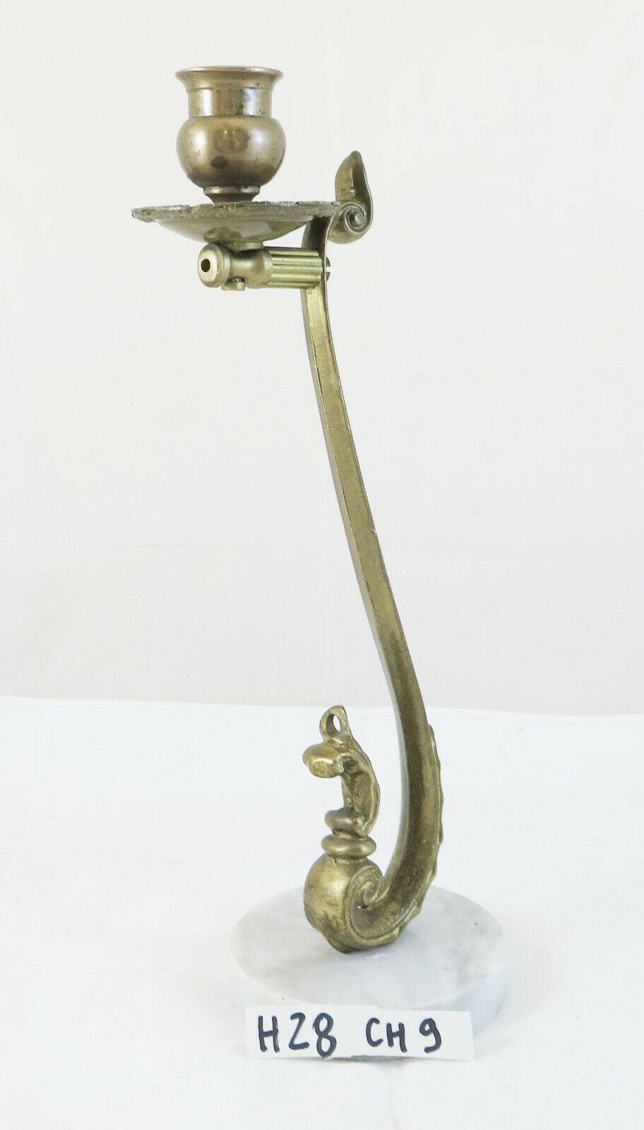 CANDELIERE IN BRONZO DORATO IN STILE BAROCCO CON BASE IN MARMO PRIMO 900 CH9 - Belbello Antiques