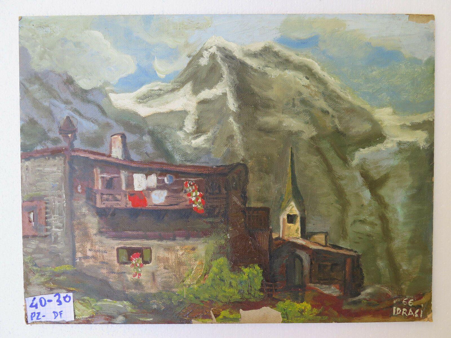 DIPINTO MODERNO OLIO SU TAVOLA QUADRO PAESAGGIO ALPI ALPINO MONTAGNE FIRMATO p2 - Belbello Antiques