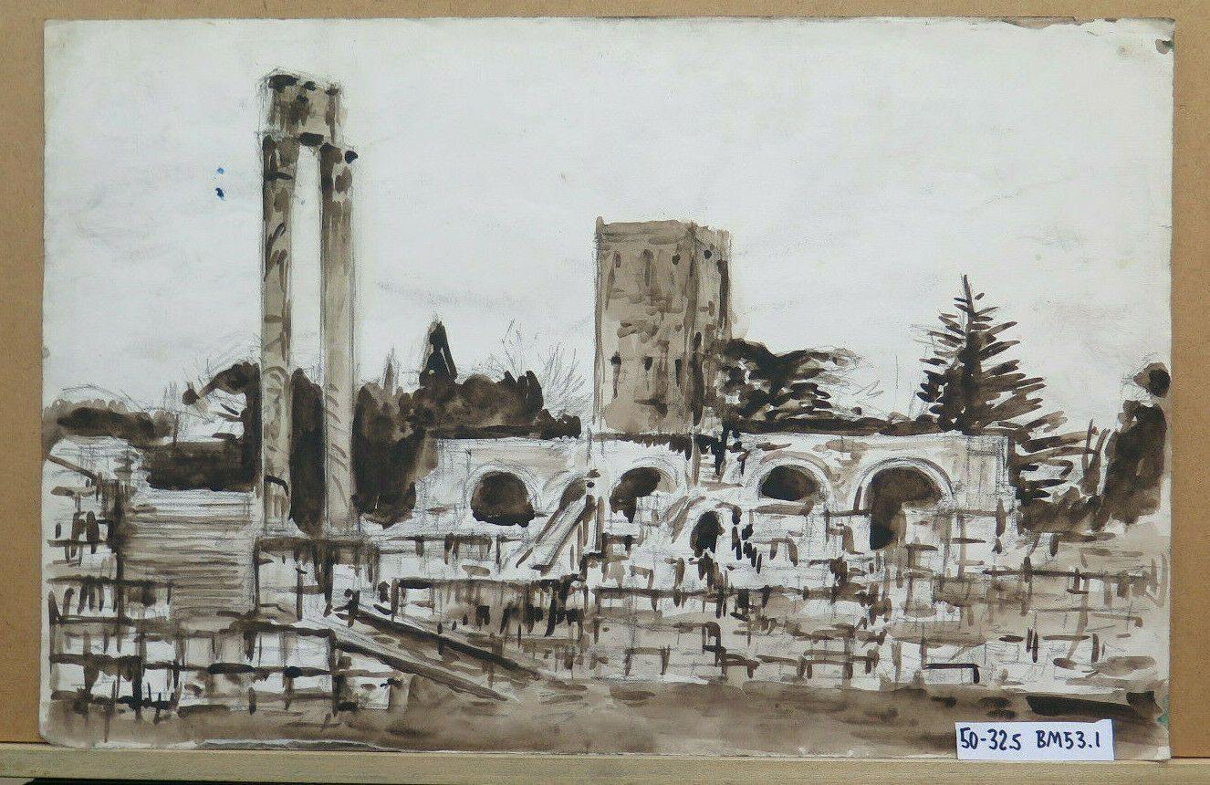 FORO ROMANO ROMA ROVINE DISEGNO ANTICO DI VIAGGIO Pierre Duteurtre DUT BM53.1 - Belbello Antiques