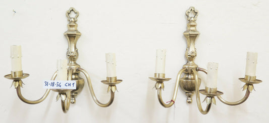 TWO THREE-LIGHT WALL LIGHTS IN BRONZE BAROQUE STYLE HIGH QUALITY HANDMADE CH1
