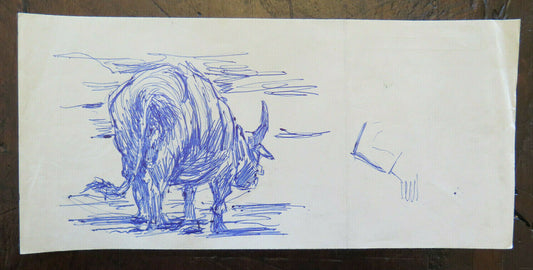 OLD SKETCH PREPARATORY STUDY DRAWING BULL ANIMALS AUTHOR PANCALDI P28.5