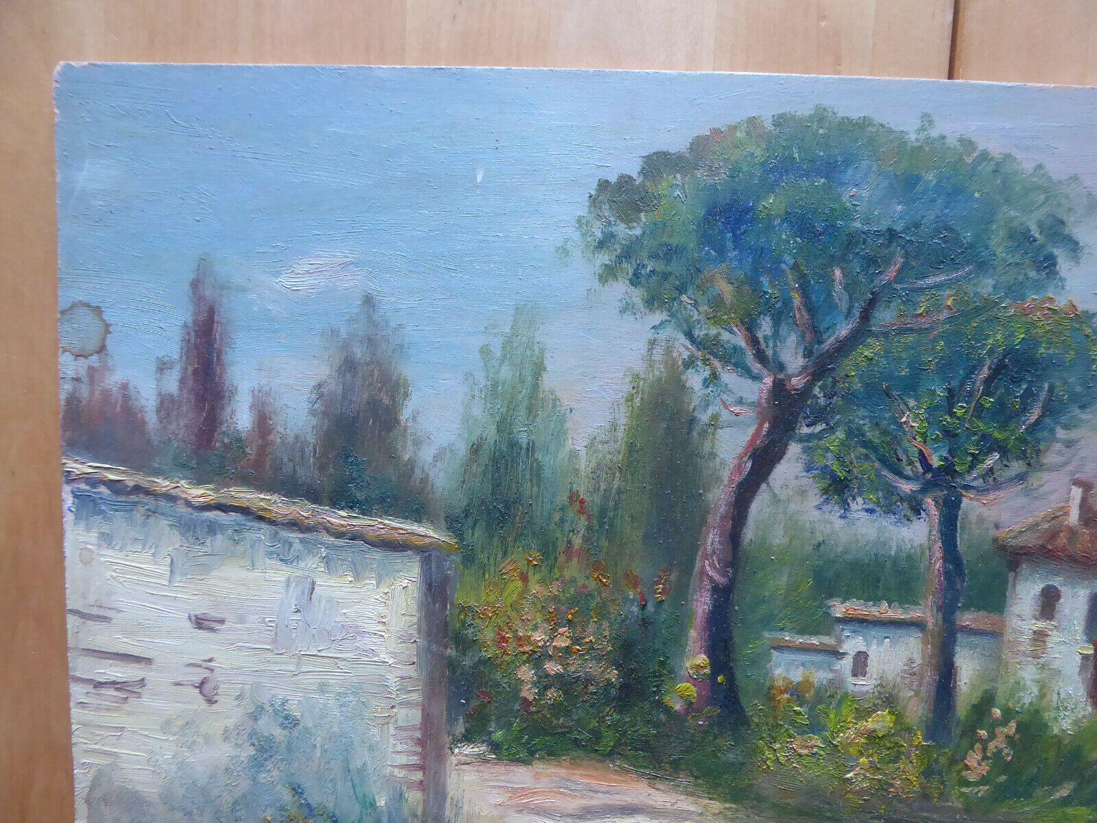 VECCHIO DIPINTO IN STILE IMPRESSIONISTA PAESAGGIO CAMPAGNA SPAGNA FIRMATO MD4 - Belbello Antiques