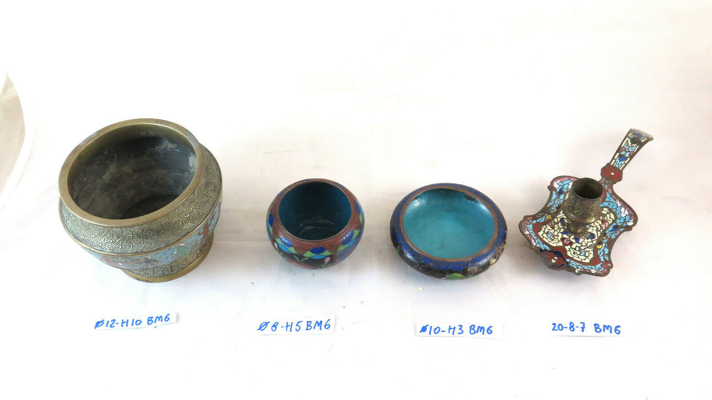 COLLEZIONE DI CLOISONNÉ ANTICHI VASETTI PORTACANDELA COPPE CINA CLOISONE BM6