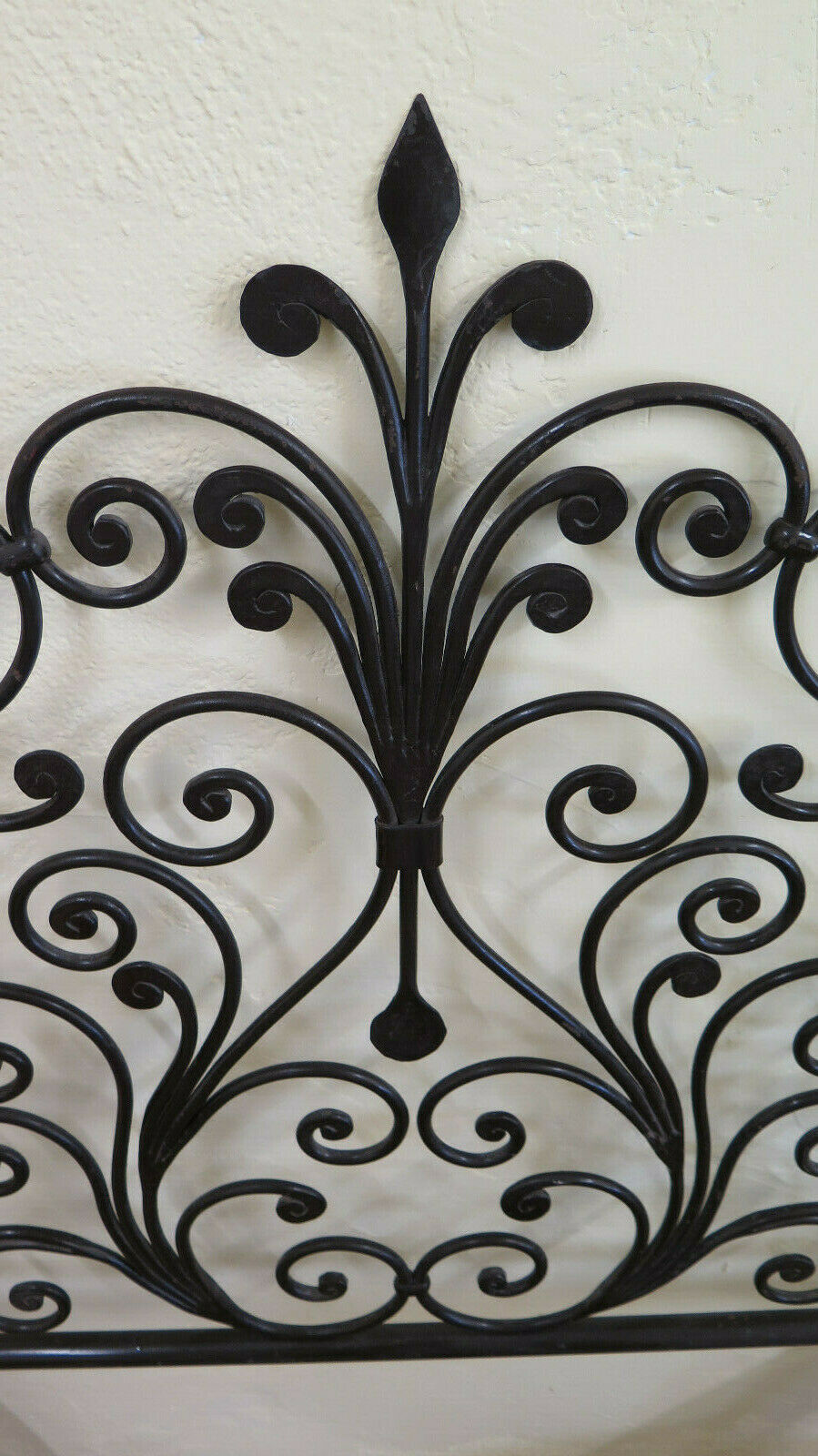BED HEADBOARD 128 cm IN WROUGHT IRON PEACOCK TAIL HEADBOARD VINTAGE 19 