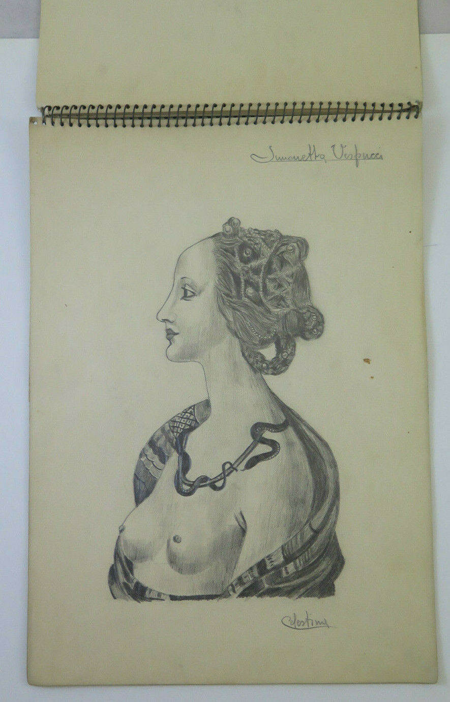 ANTICO ALBUM DA DISEGNO CON 7 RITRATTI FEMMINILI ATTRICI FIGURE STORICHE BM53.5A