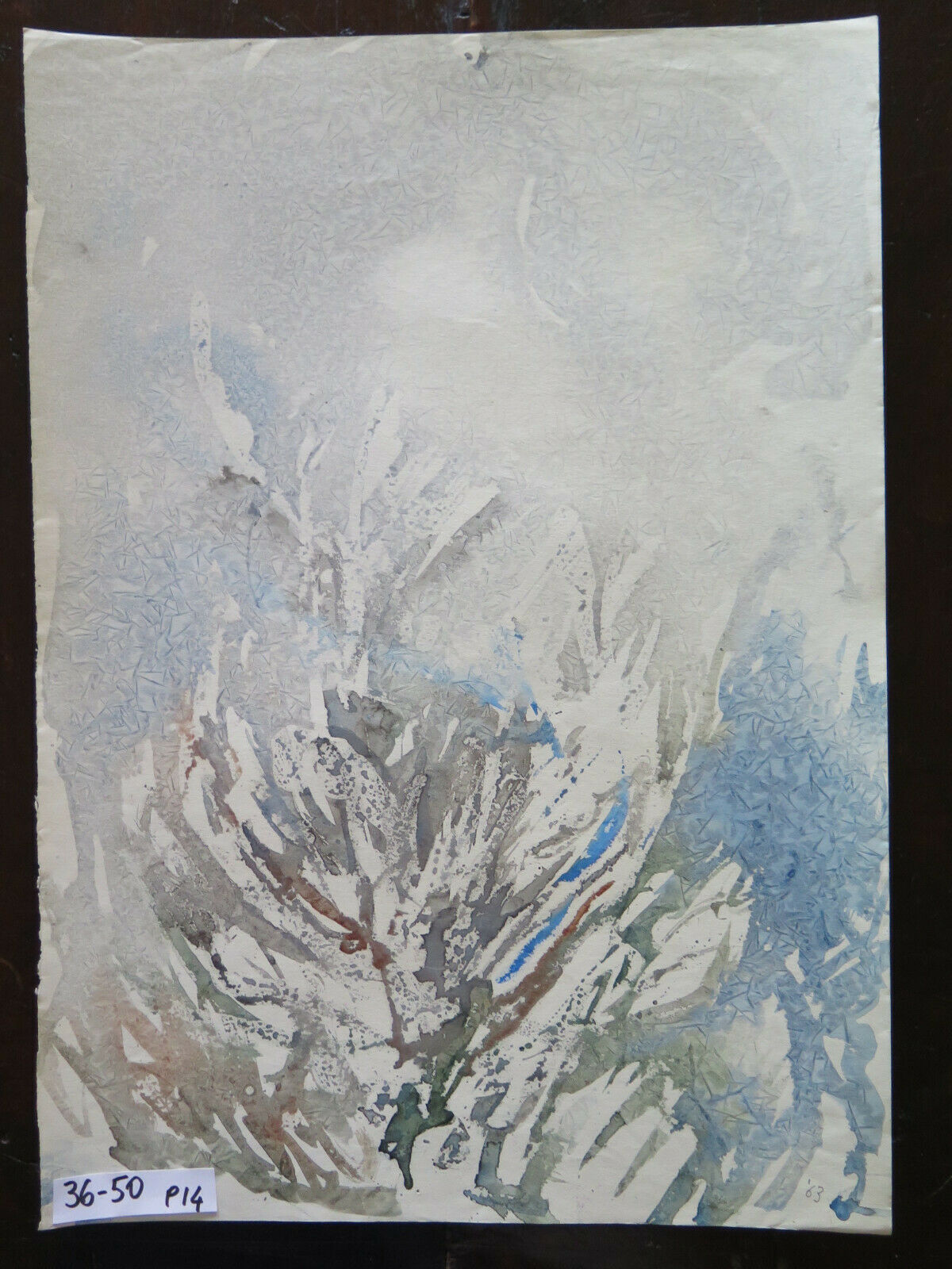 36x50 cm VINTAGE ABSTRACT PAINTING PAINTED WITH THE FROST TECHNIQUE WATERCOLOR P14