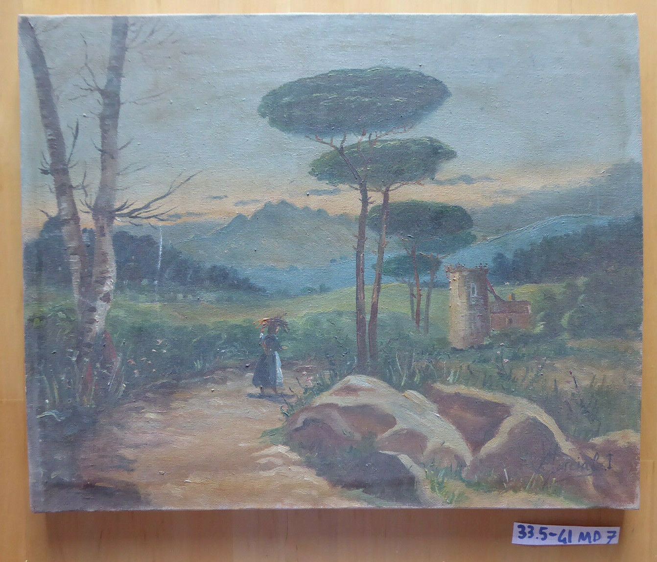 QUADRO ANTICO SPAGNOLO FIRMATO MARCIAL PAESAGGIO CAMPAGNA OLIO SU TELA MD7 - Belbello Antiques