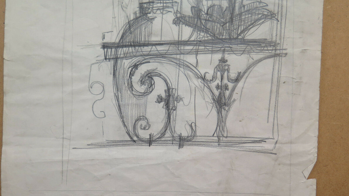 DUE DISEGNI PROGETTO SCULTURA STUDIO VINTAGE PER ESPOSIZIONE ARTE FRANCIA BM53.3