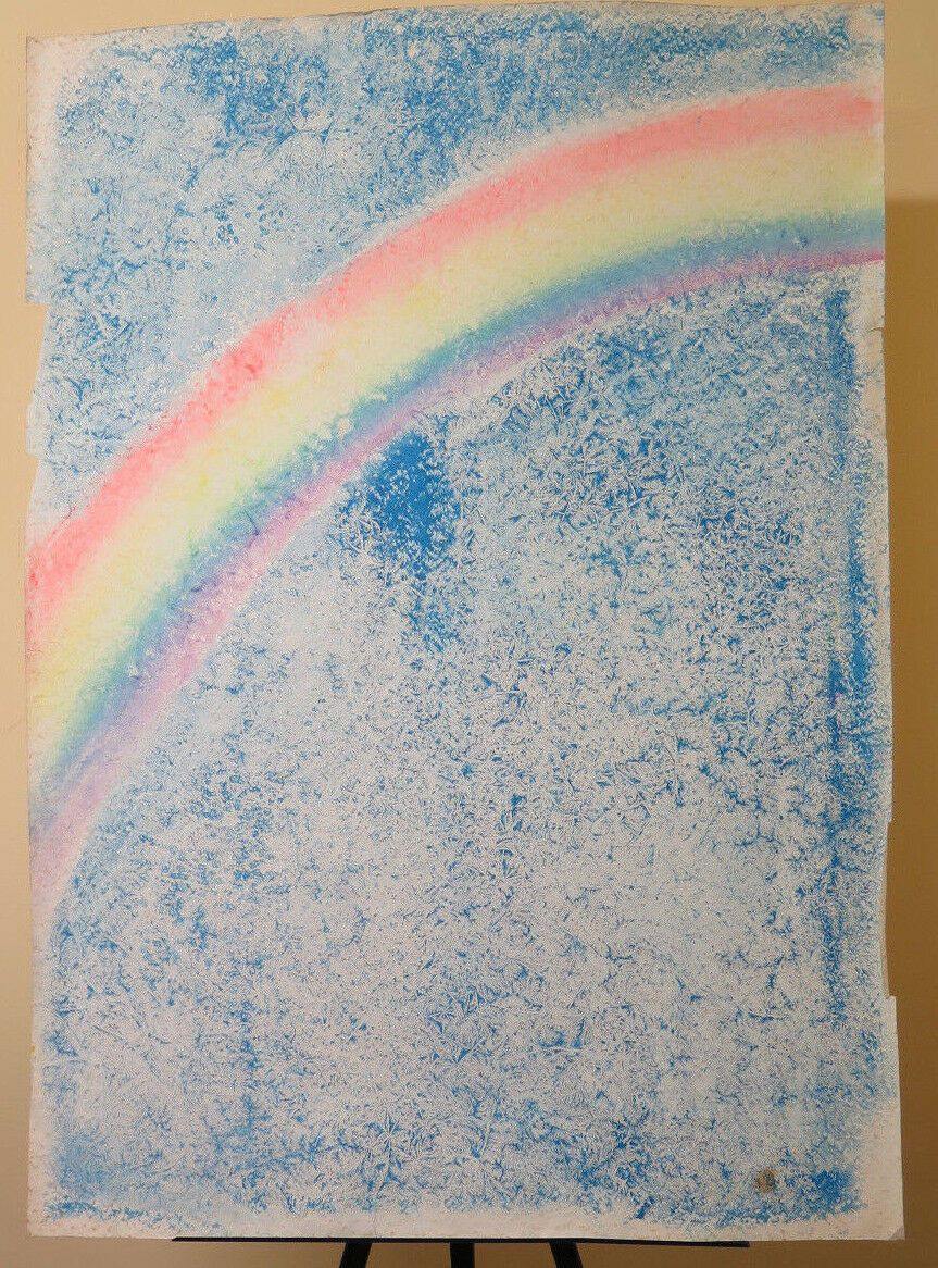 QUADRO MODERNO ARTE CONTEMPORANEA ARCOBALENO IN CIELO DIPINTO D'AUTORE  P33.9 - Belbello Antiques