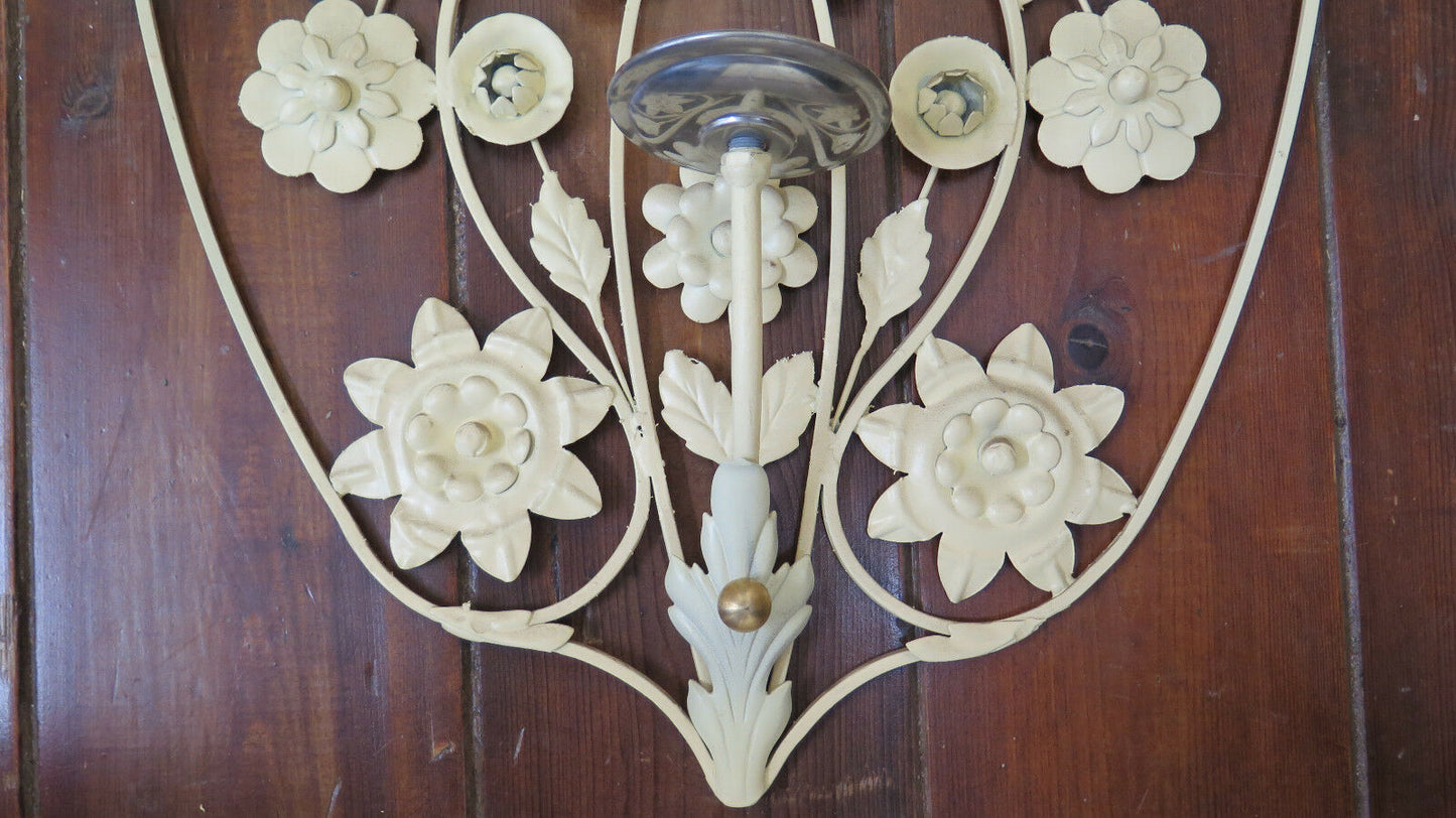 VINTAGE FLORAL STYLE WALL LIGHT IN WROUGHT IRON HANDMADE MID 900 CH-7