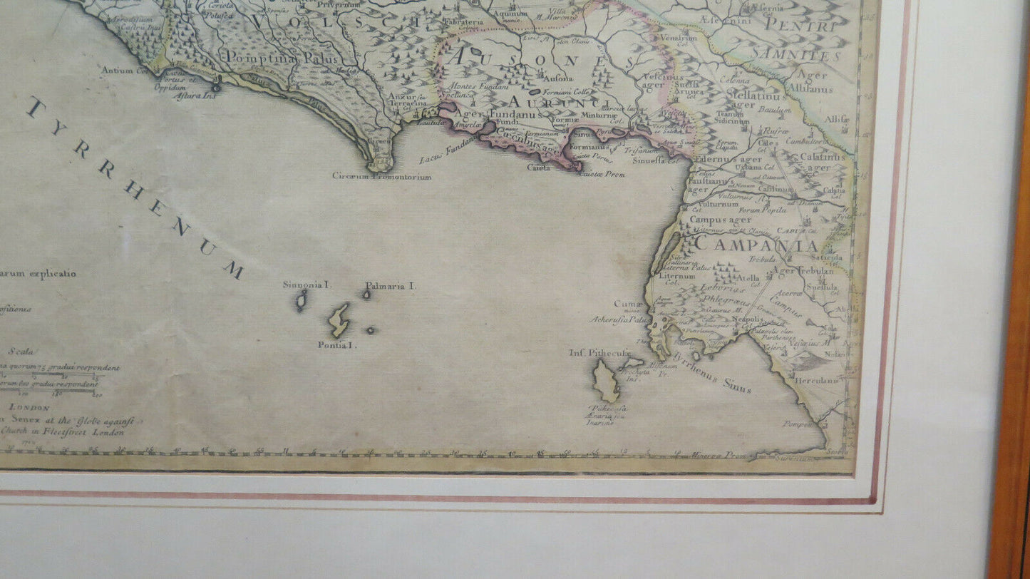 STAMPA ANTICA CARTA GEOGRAFICA CARTINA MAPPA ITALIA CENTRALE 1745 John Senex X9