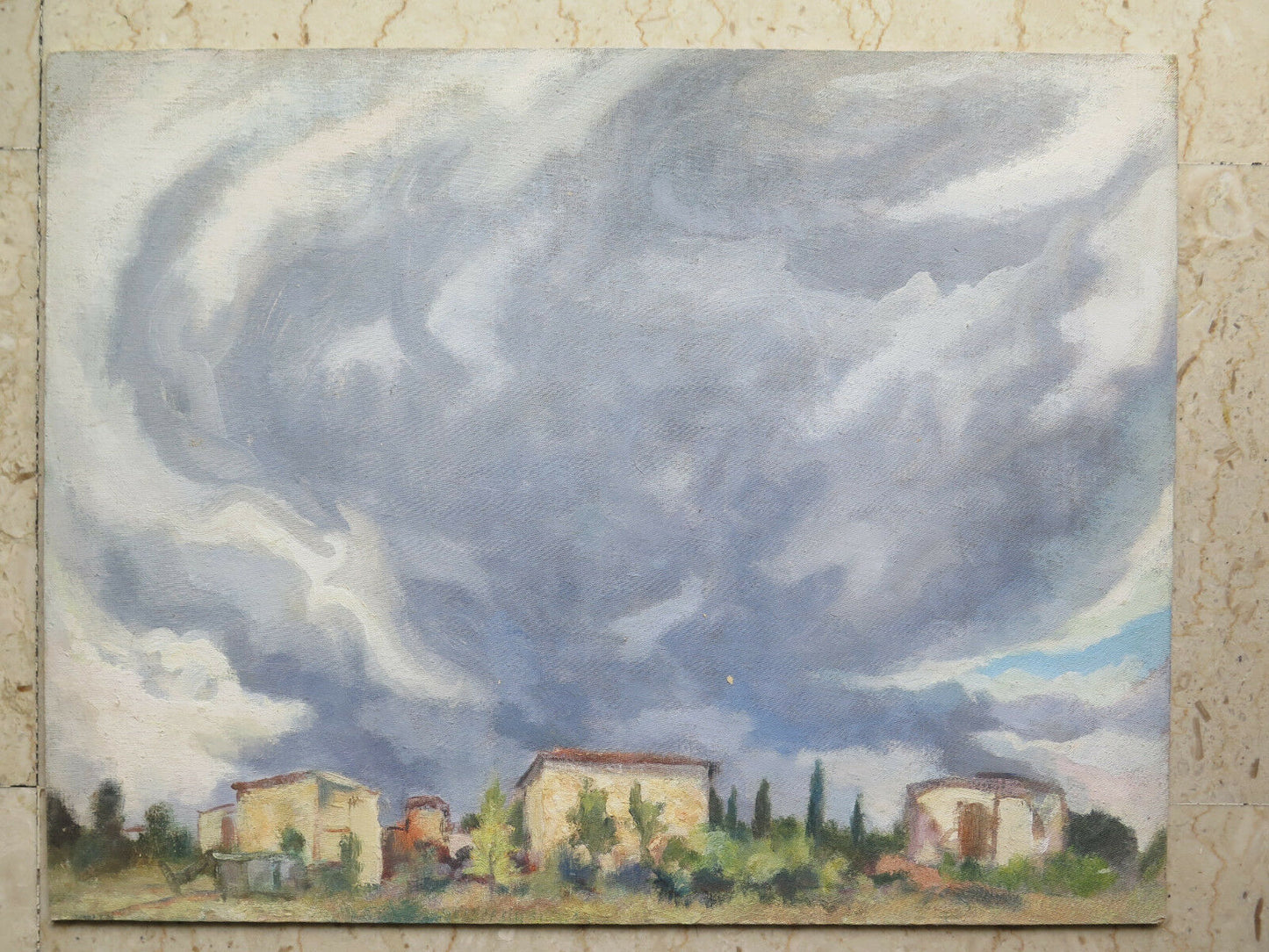 52x40 cm OIL PAINTING ON TABLE LANDSCAPE SKY CLOUDS THUNDERSTORM P21