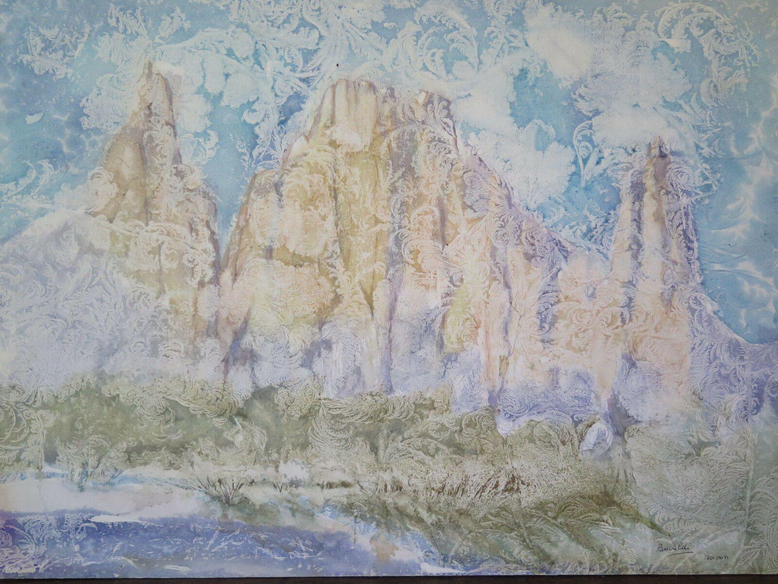 DIPINTO VINTAGE PAESAGGIO DOLOMITI CON TECNICA DEL GELO ORIGINALE FIRMATO p15 - Belbello Antiques