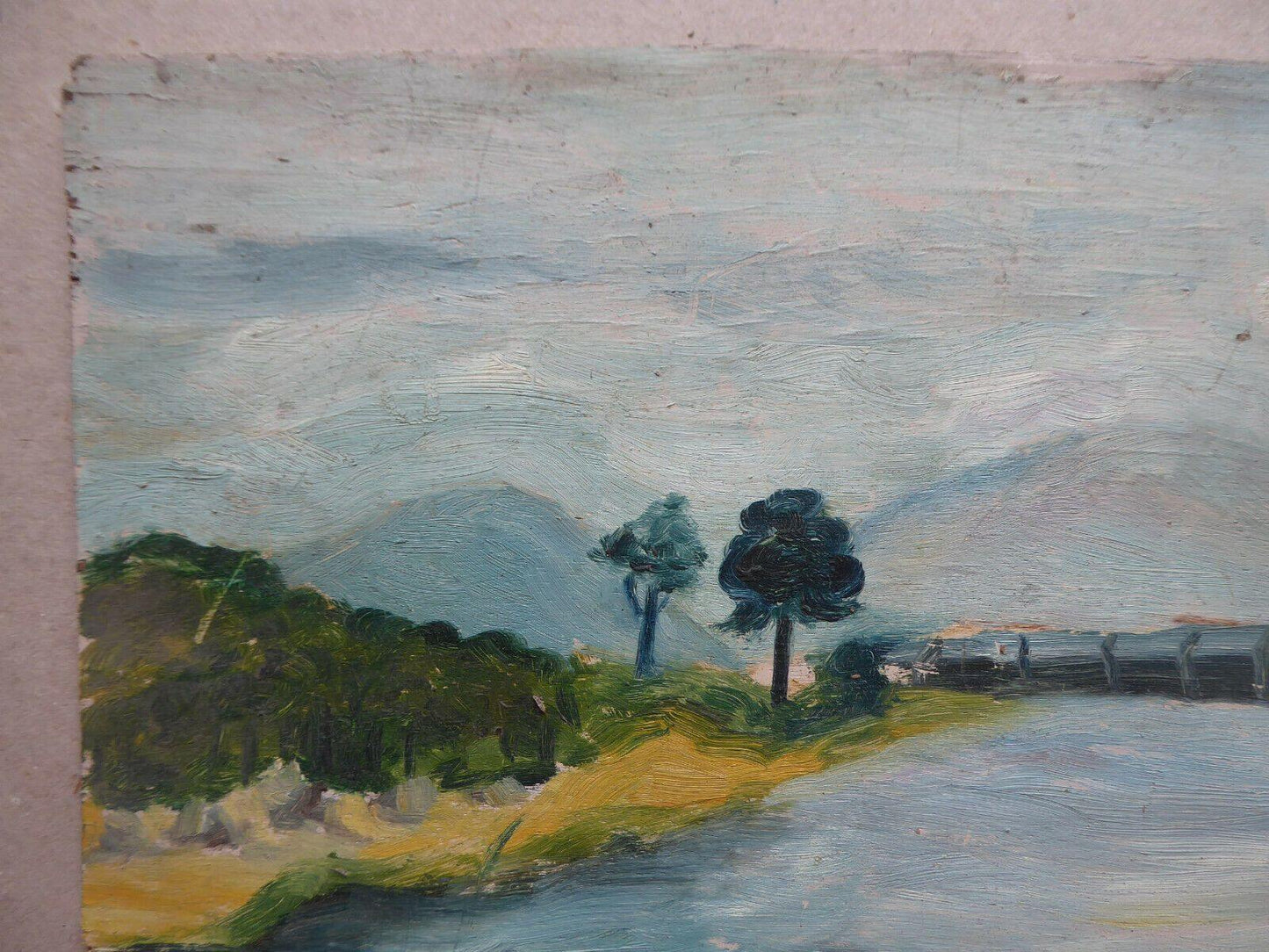 41x29cm VECCHIO QUADRO AD OLIO SU TAVOLA PAESAGGIO DI CAMPAGNA SPAGNA '900 MD10 - Belbello Antiques