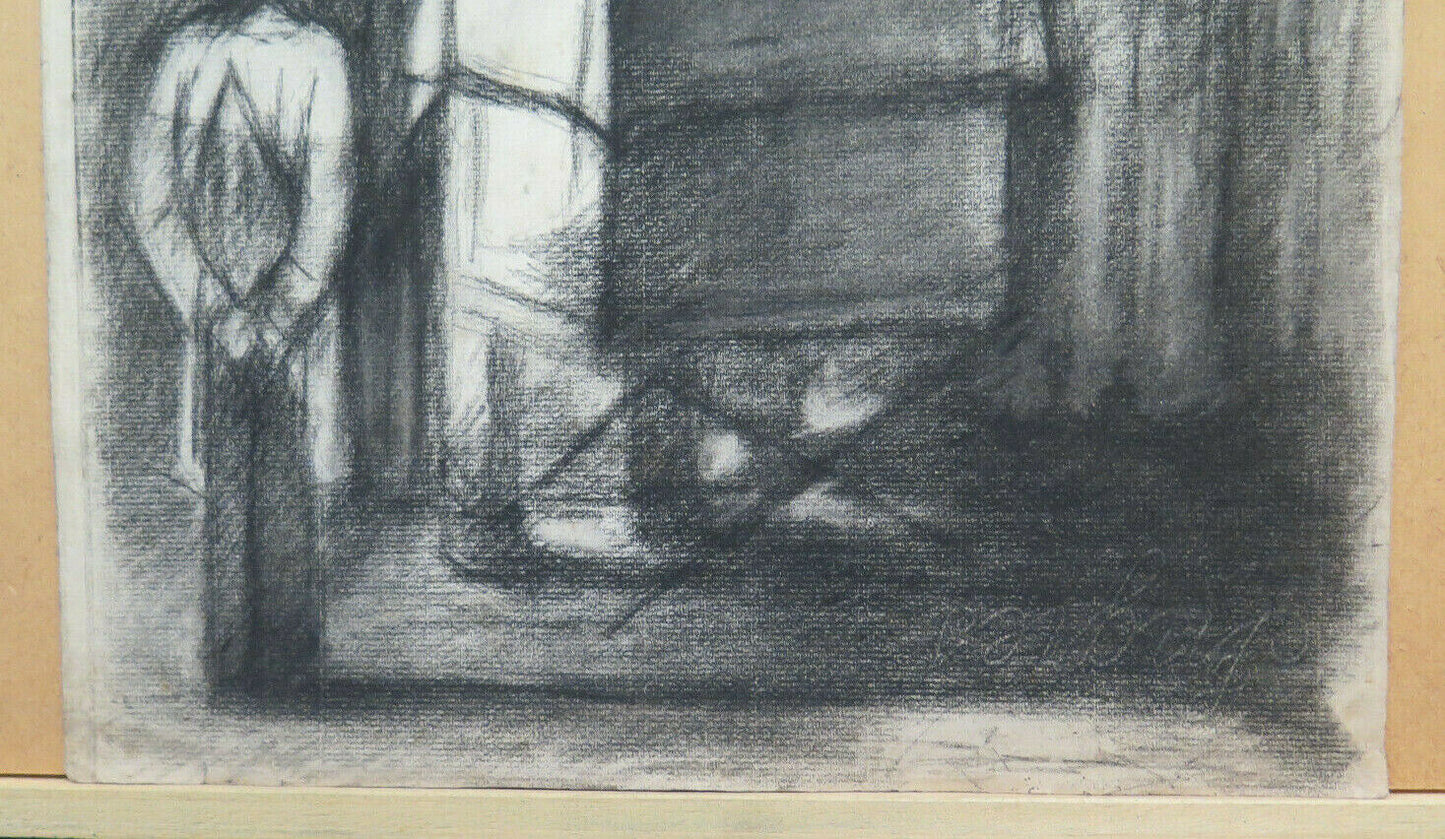 DISEGNO ANTICO INTERNO CON FIGURE CARBONCINO CARTA Pierre Duteurtre DUT BM53.1