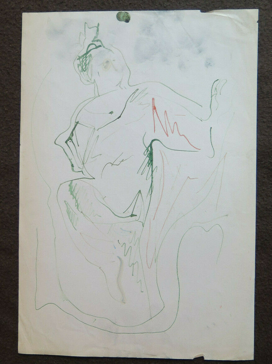 DISEGNO BOZZETTO SU CARTA FIGURA ORIENTALE FEMMINILE RITRATTO VINTAGE P28.7