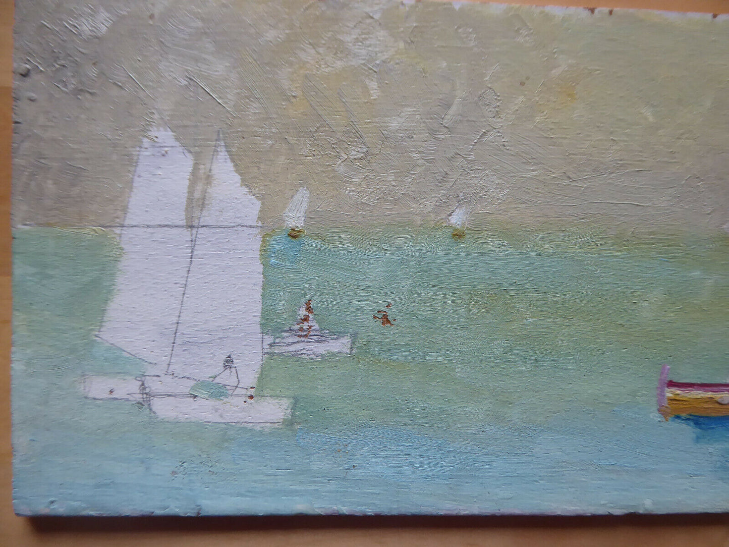 OLD OIL PAINTING ON UNFINISHED MARINE SEA PAINTING SPAIN 1900s MD1 