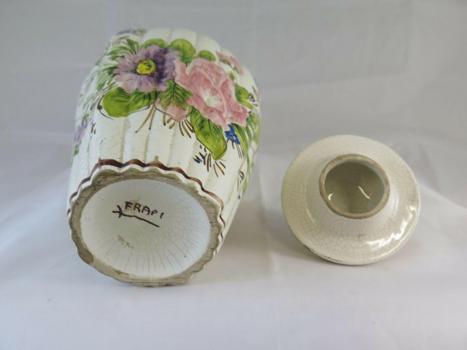 VASO IN CERAMICA DIPINTA A MANO CON FIORI VINTAGE FIRMATO META' NOVECEBTO G28 - Belbello Antiques