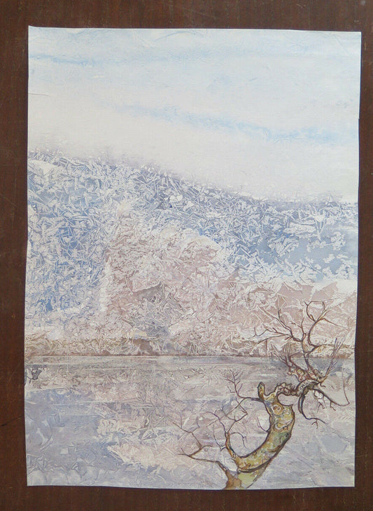 FROZEN LANDSCAPE VINTAGE PAINTING PAINTED IN WATERCOLOR ON ORIGINAL PAPER P31