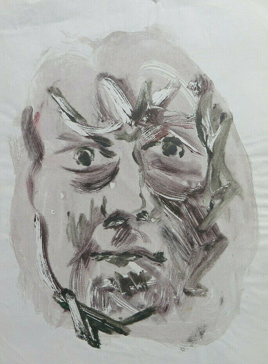 OLD SKETCH PAINTED WATERCOLOR ON PAPER STYLIZED PORTRAIT OF MAN P28.8