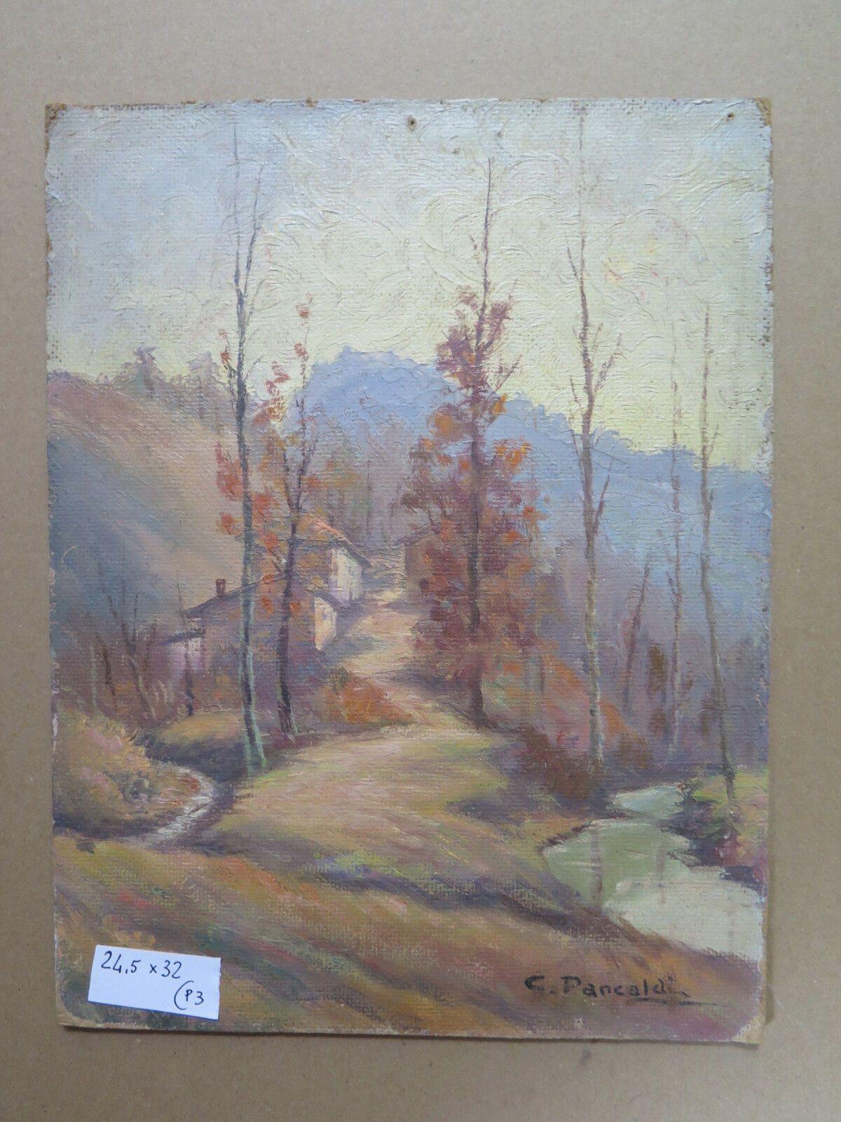 QUADRO ANTICO PAESAGGIO AUTUNNALE AUTUNNO ORIGINALE FIRMATO PANCALDI 24x32 p3 - Belbello Antiques