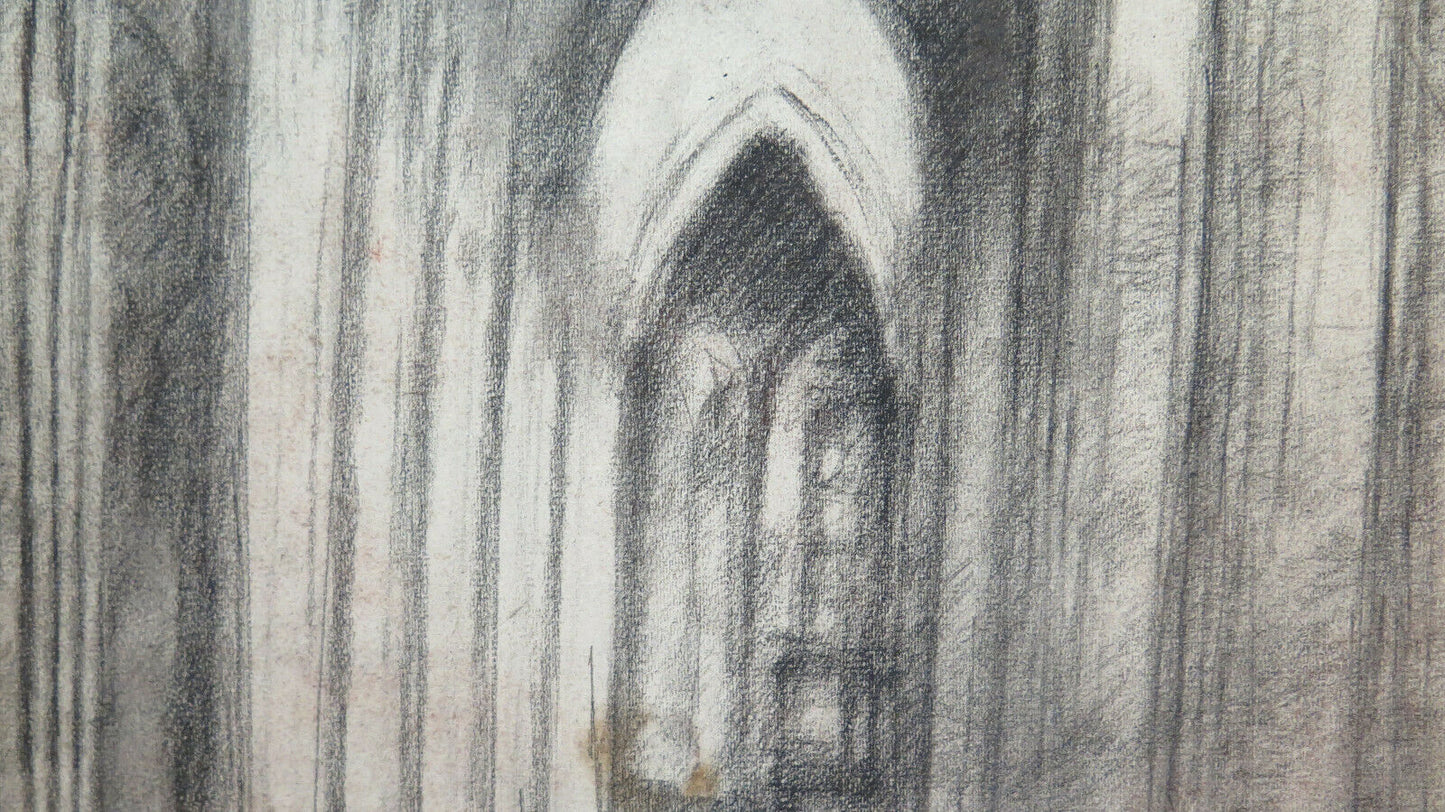 QUADRO DISEGNO ANTICO INTERNO CHIESA GOTICA Pierre Eugène Duteurtre DUT BM53.1