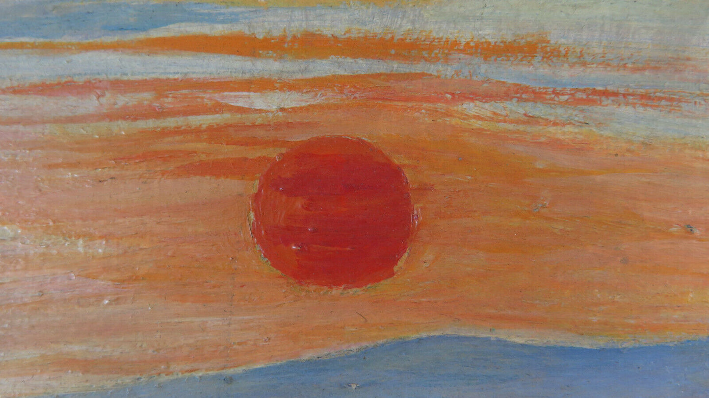 QUADRO AD OLIO SU TAVOLA FIRMATO ANNA GAZZOLA MARINA AL TRAMONTO MARE BM38