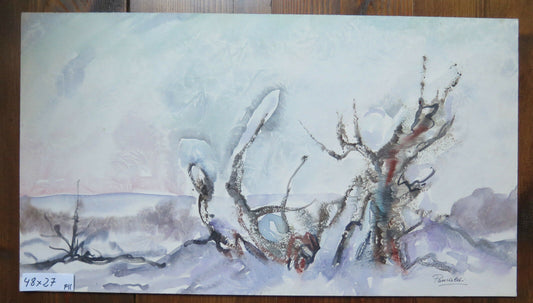 VINTAGE WATERCOLOR WINTER LANDSCAPE WITH SNOW SIGNED PANCALDI ORIGINAL p11